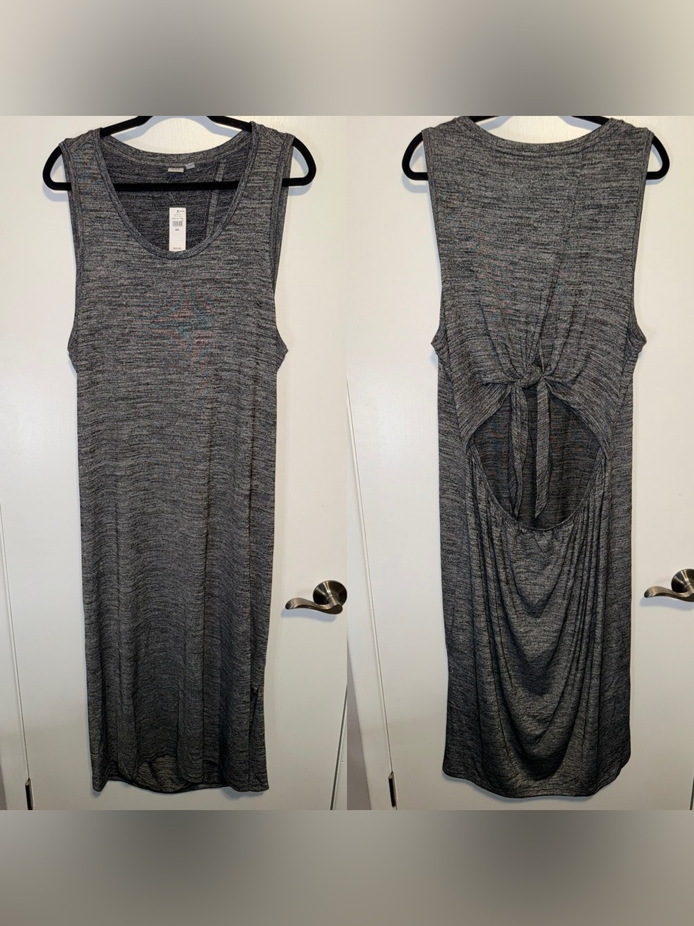 GAP Heather Charcoal Twist-Back Midi Dress